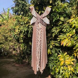 Self-Portrait Striped Midi Dress accordion pleat asymmetric hem